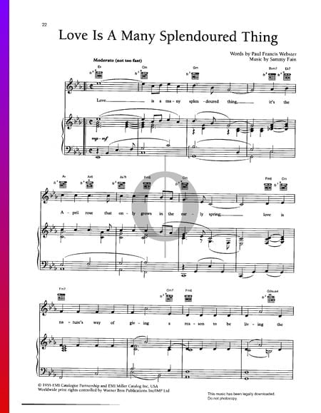 Love Is A Many Splendored Thing Free Sheet Music For Piano Pdf