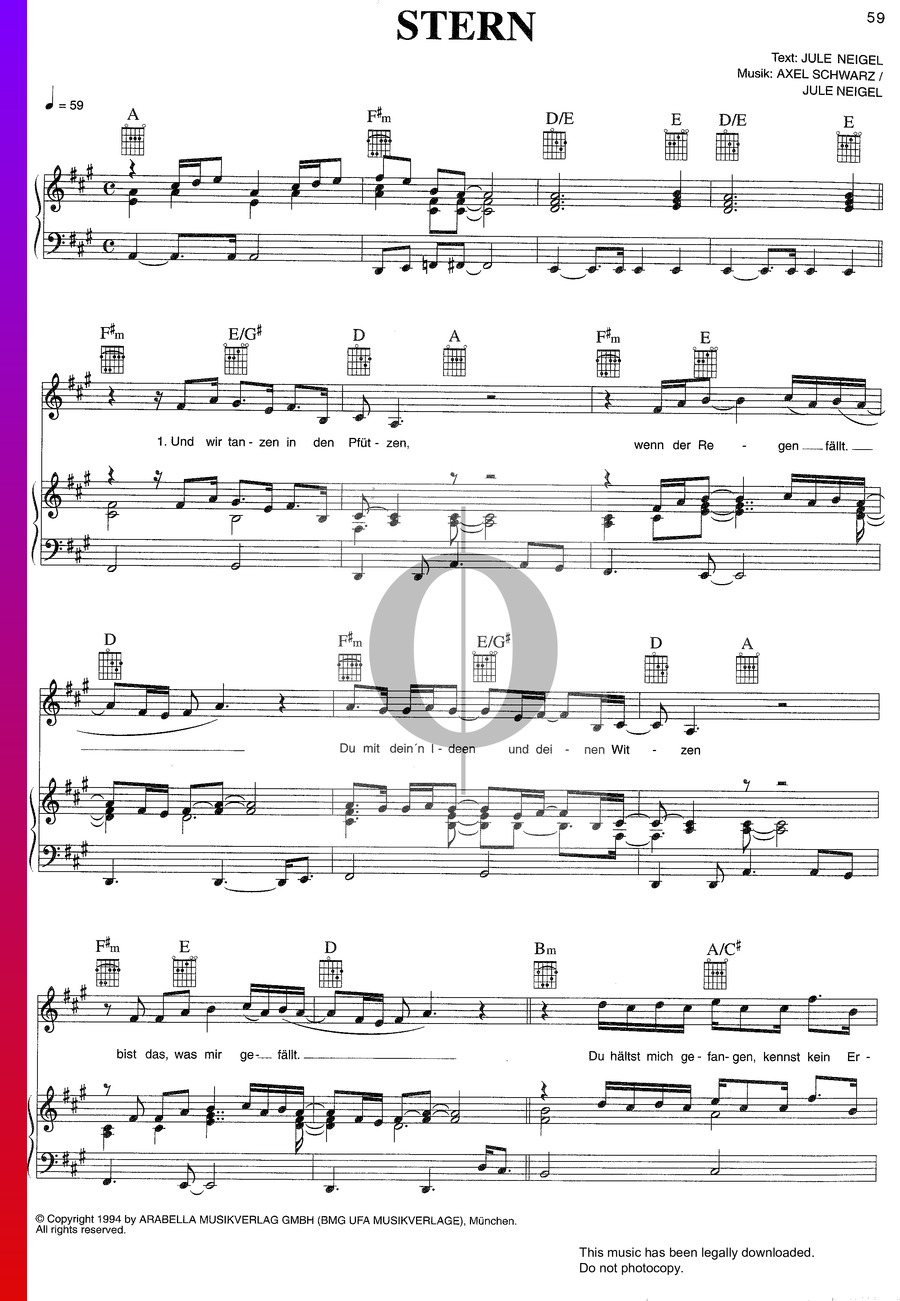 Stern (jule Neigel Band) Piano Sheet Music - Oktav