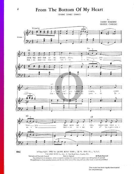 From The Bottom Of My Heart (Dammi Dammi Dammi) Sheet Music