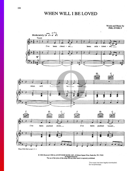 When Will I Be Loved Musik-Noten