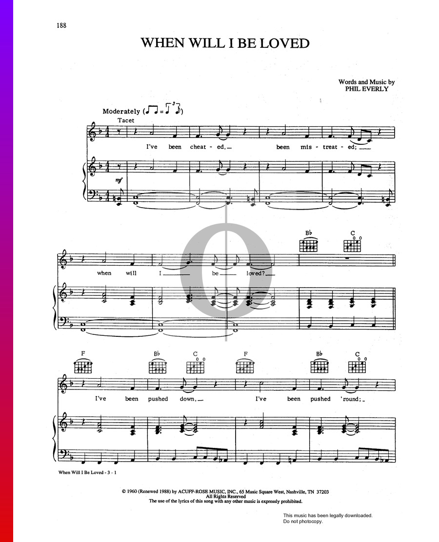 When Will I Be Loved (The Everly Brothers) Piano Sheet Music - OKTAV