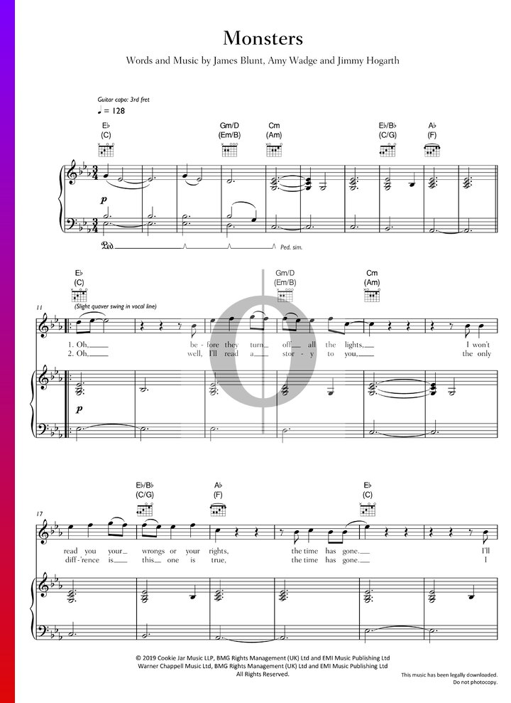 Monsters (James Blunt) Piano Sheet Music - OKTAV