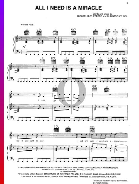 All I Need Is A Miracle Sheet Music