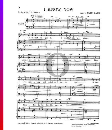 I Know Now Musik-Noten