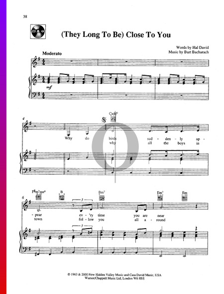 (They Long To Be) Close To You Musik-Noten