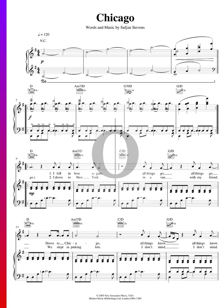 Chicago (Sufjan Stevens) Piano Sheet Music - OKTAV