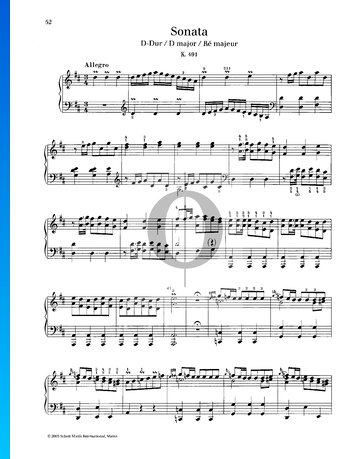 Partition Sonate en Ré majeur, K. 491