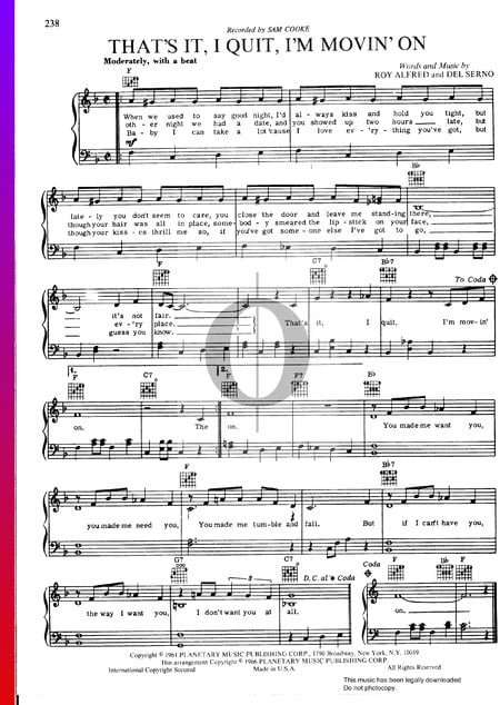 That's It, I Quit, I'm Movin' On Musik-Noten
