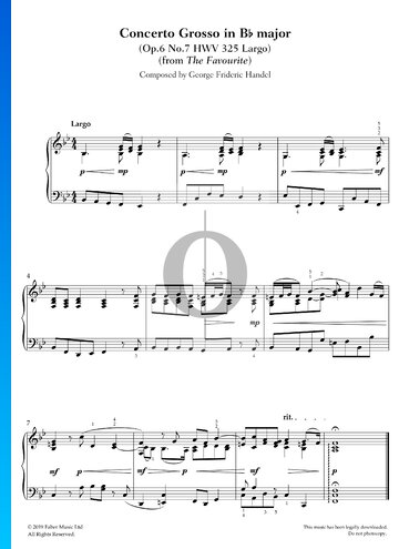 Partition Concerto Grosso en Si bémol majeur, op. 6 n° 7, HWV 325 : 1. Largo