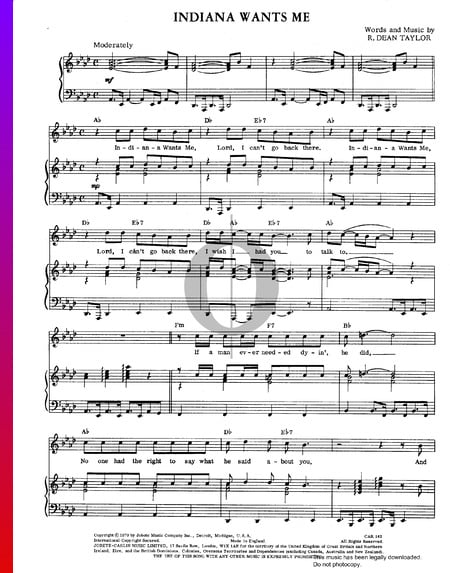 Indiana Wants Me Partitura
