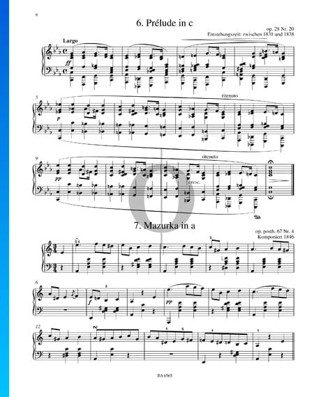 Mazurka in a-Moll, Op. 67 Nr. 4 Musik-Noten