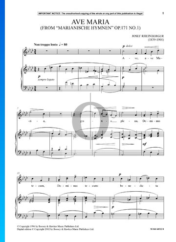 Partition Marianische Hymnen, op.171 n°1 : Ave Maria