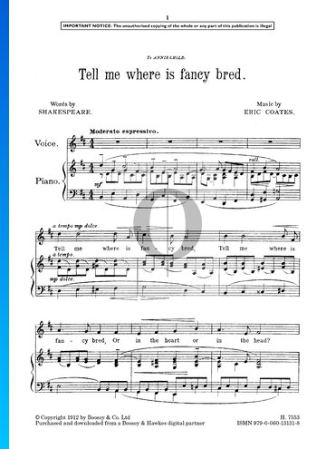 Tell Me Where Is Fancy Bred Sheet Music