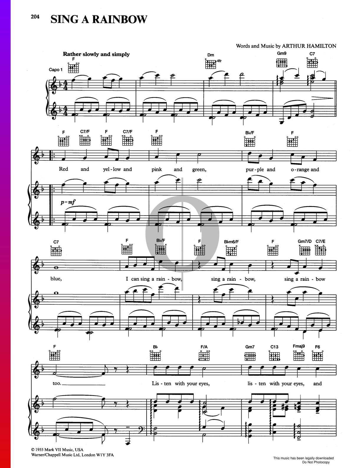 Sing A Rainbow Sheet Music Piano Voice Guitar Pdf Download Streaming Oktav