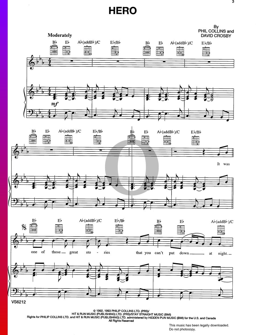 Hero (Phil Collins, David Crosby) Piano Sheet Music - OKTAV
