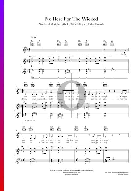 No Rest For The Wicked Partitura