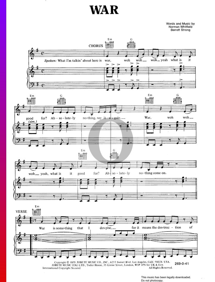 War (The Temptations) Piano Sheet Music - OKTAV