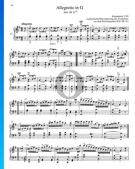 Allegretto en sol mayor, Hob. III: 41/IV Partitura