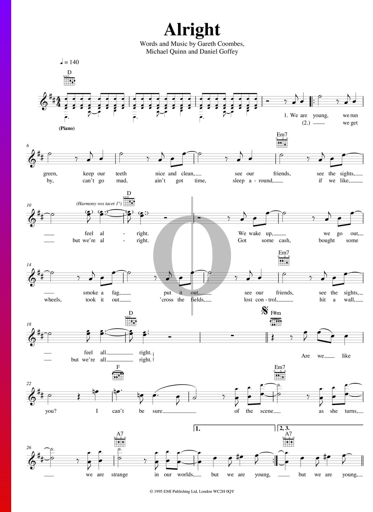 Adelante Decorar corazón perdido Alright Partitura » Supergrass (Piano, Voz, Guitarra) | Descarga PDF - OKTAV