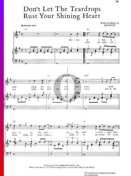 Don't Let The Teardrops Rust Your Shining Heart Sheet Music