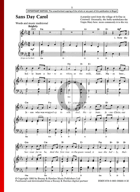 Sans Day Carol Sheet Music