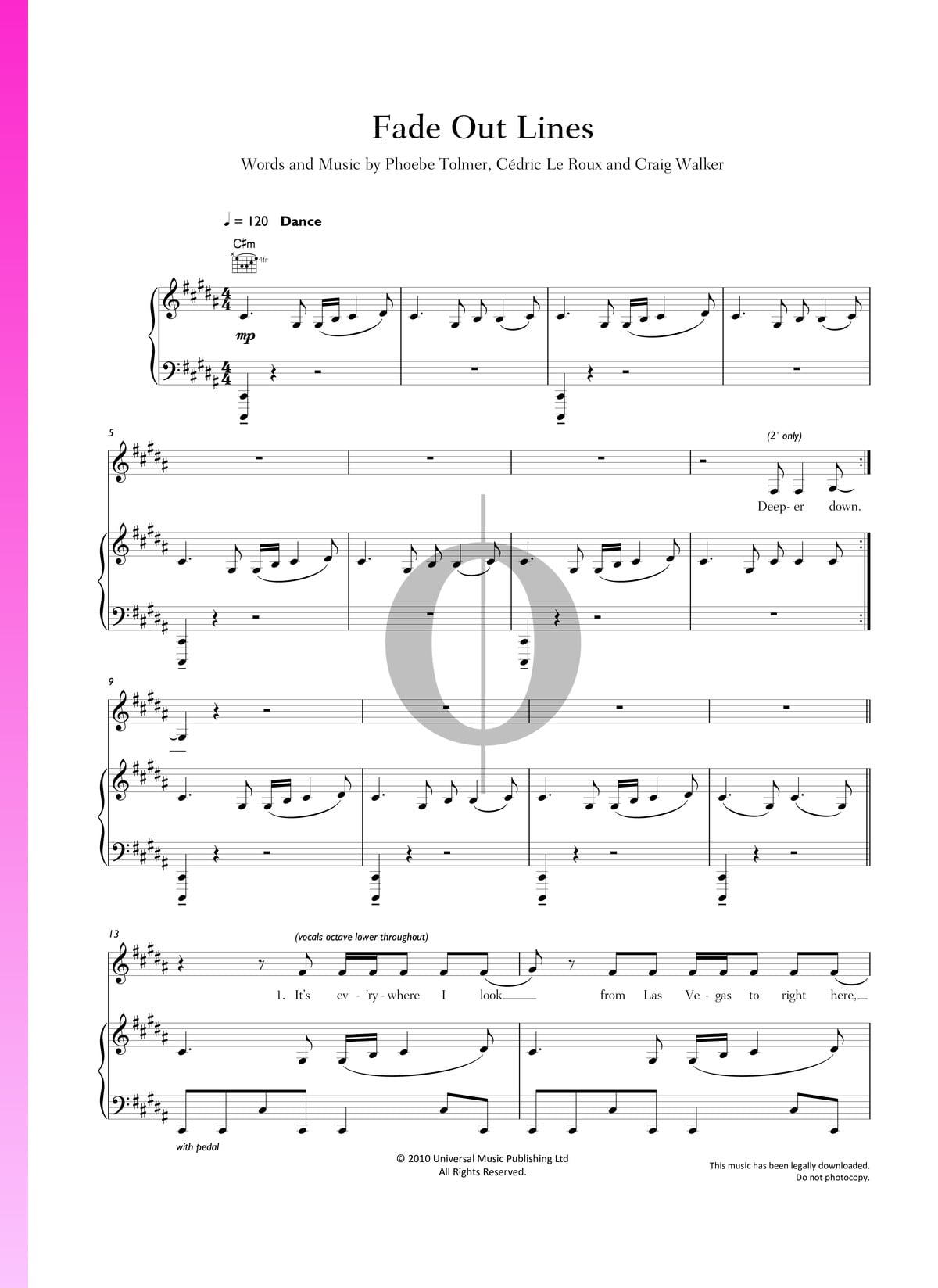 Fade Out Lines Sheet Music Piano Voice Guitar Pdf