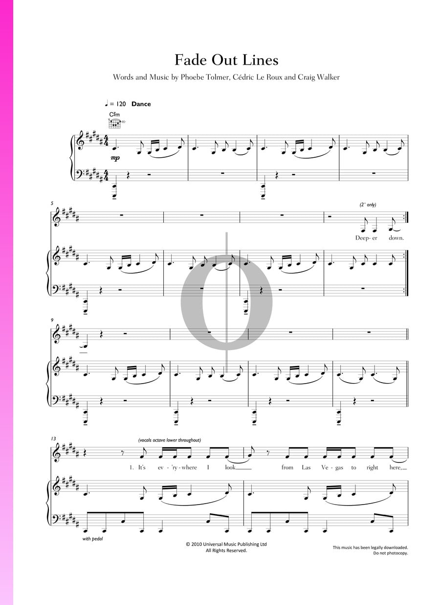 Fade Out Lines (The Avener, Phoebe Killdeer) Piano Sheet Music OKTAV
