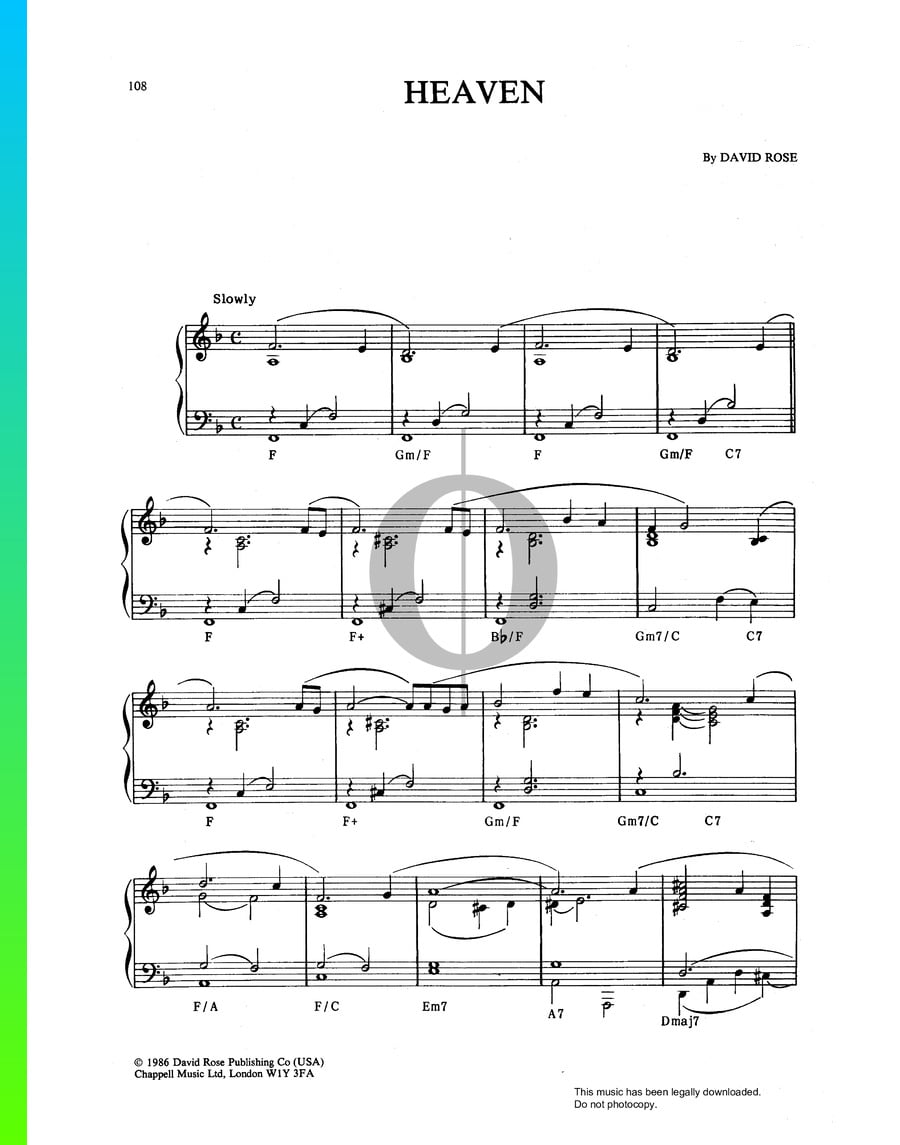 Highway To Heaven Sheet Music from Highway to Heaven by David Rose ...