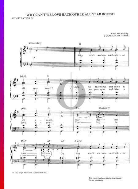 Why Can't We Love Each Other All Year Round Sheet Music