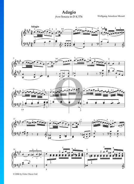 Klaviersonate Nr. 18 D-Dur, KV 576: 2. Adagio Musik-Noten