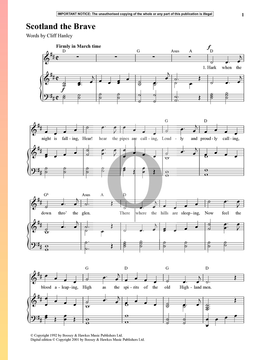 Scotland The Brave (Anonymous) Piano Sheet Music - OKTAV
