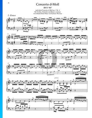 Partition Concerto en Ré mineur, BWV 987: 1. Grave