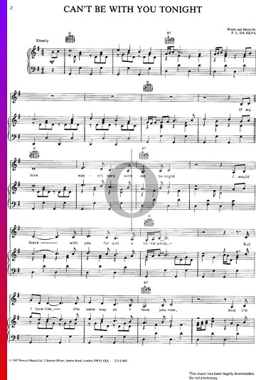 Can't Be With You Tonight Sheet Music