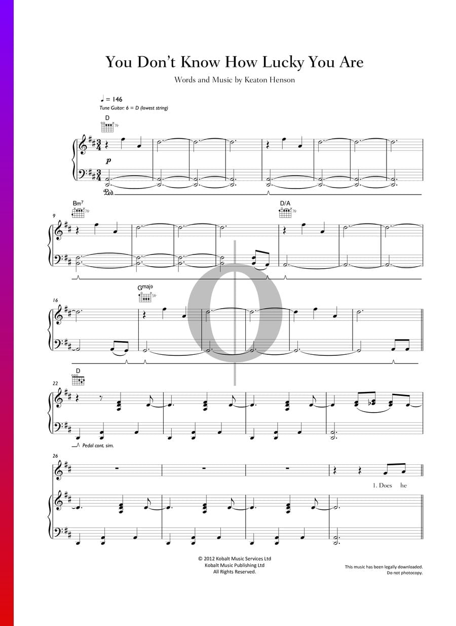 You Don't Know How Lucky You Are (Keaton Henson) Piano Sheet Music OKTAV