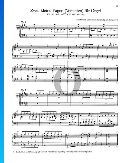 2 Versets (Fugas), KV 154a (Anh. 109 VIII; KV 6: Anh. A 61/62) Partitura