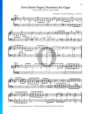 Zwei kleine Fugen (Versetten), KV 154a (Anh. 109 VIII; KV 6: Anh. A 61/62) Musik-Noten