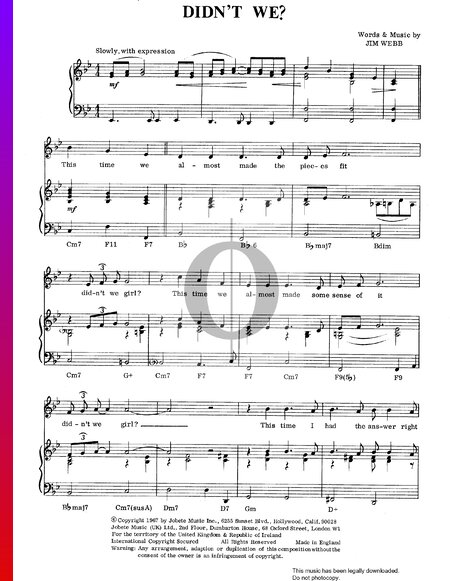 Didn't We? Sheet Music