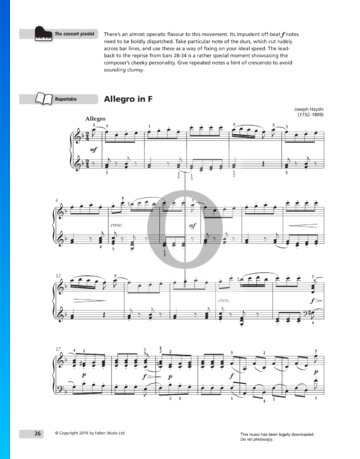 Partition Allegro en Fa majeur, Hob. XVII : Anh.