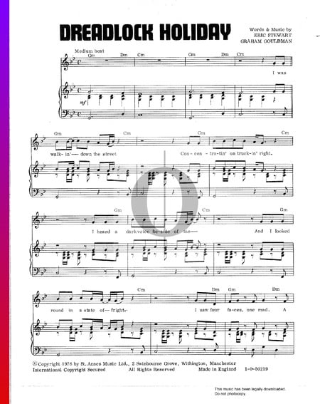 Dreadlock Holiday Sheet Music