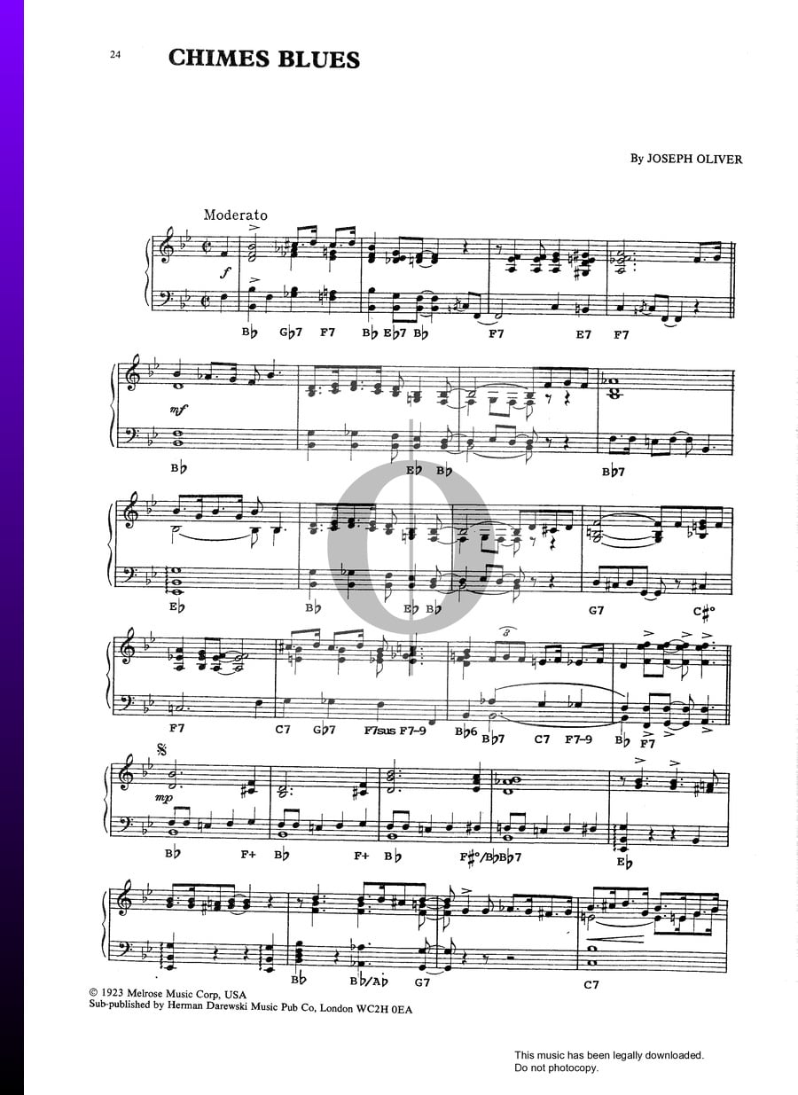 Chimes Blues (King Oliver) Piano Sheet Music OKTAV