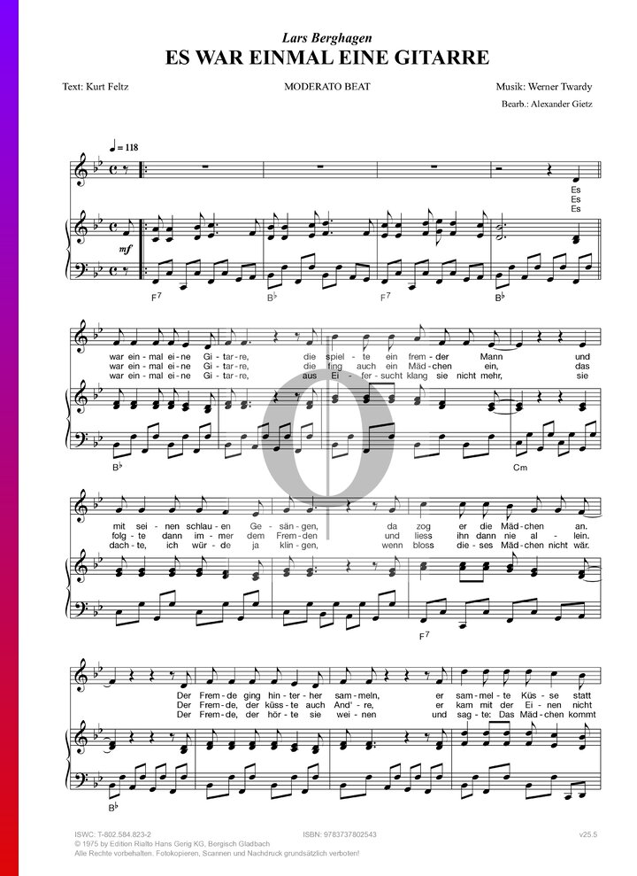 Es War Einmal Eine Gitarre (Lars Berghagen) Piano Sheet Music - OKTAV