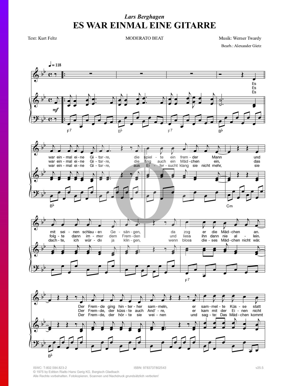 Es War Einmal Eine Gitarre (Lars Berghagen) Piano Sheet Music - OKTAV