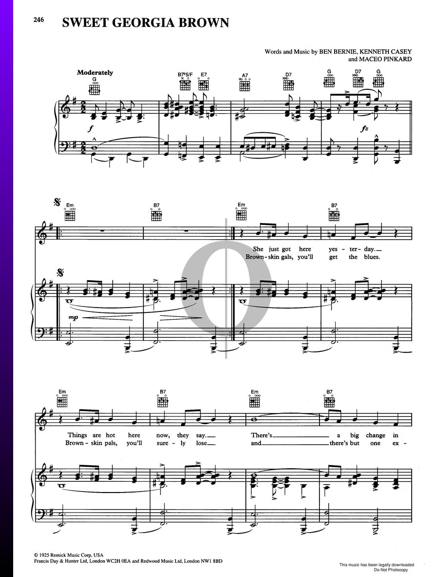 Sweet Georgia Brown » Ben Bernie - Partitions de piano - OKTAV