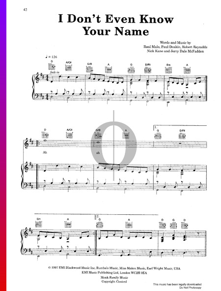 I Don't Even Know Your Name Sheet Music