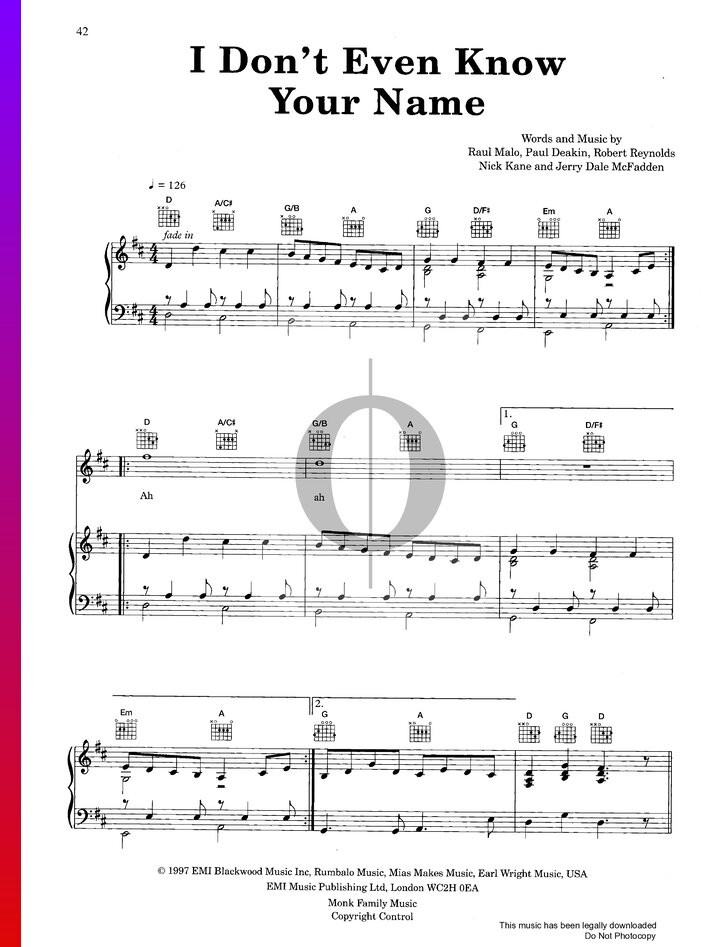 I Don't Even Know Your Name (The Mavericks) Piano Sheet Music - OKTAV