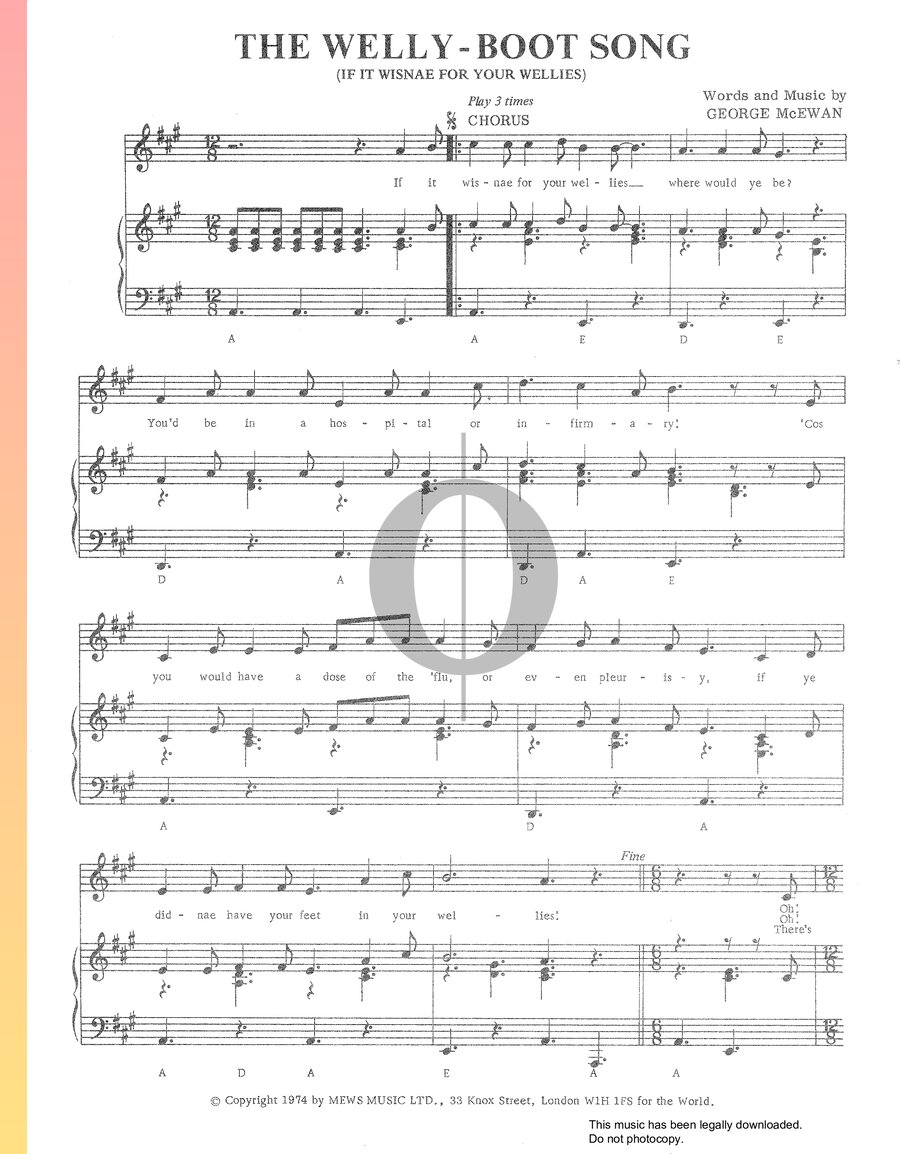 The WellyBoot Song (Billy Connolly) Piano Sheet Music OKTAV