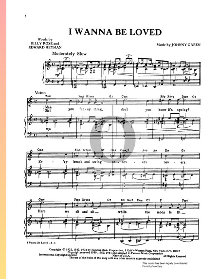 I Wanna Be Loved Musik-Noten