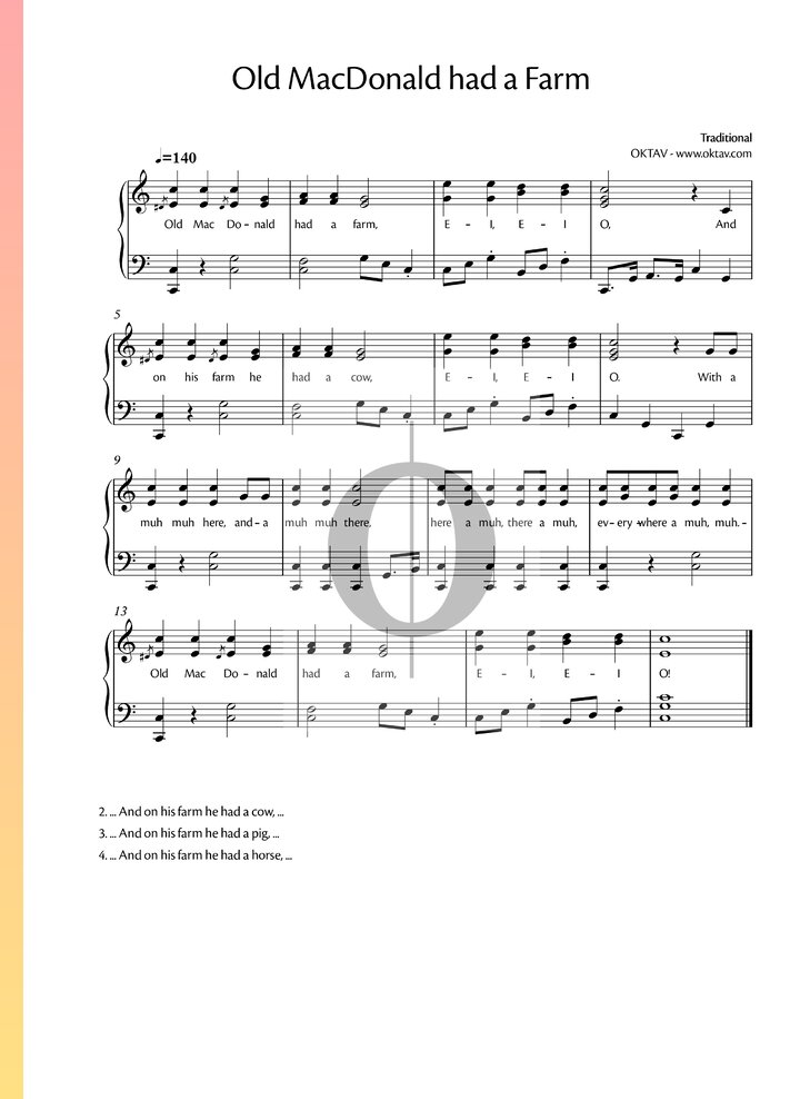 Old MacDonald had a Farm (Anonymous) Piano Sheet Music - OKTAV