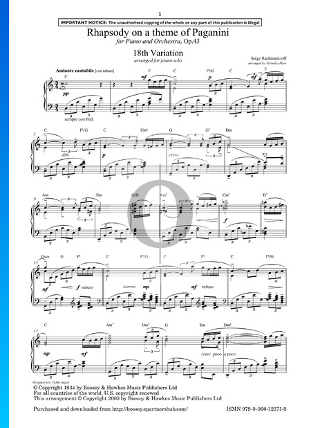 Rhapsodie über ein Thema von Paganini, Op. 43: 18. Variation