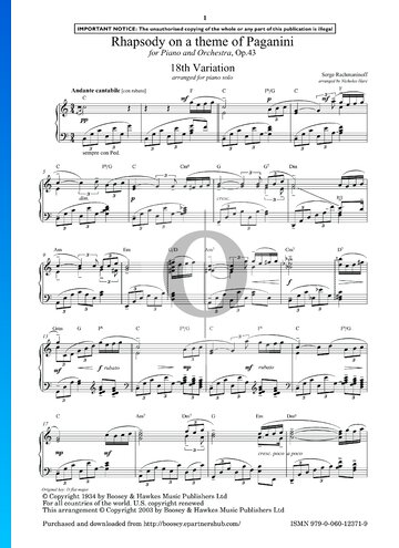 Partition Rhapsodie sur un thème de Paganini, op. 43 : Variation n° 18
